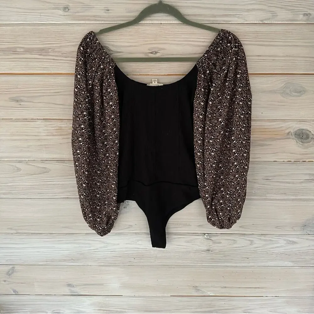 NWT Anthropologie Floral Accent Sleeve Bodysuit
